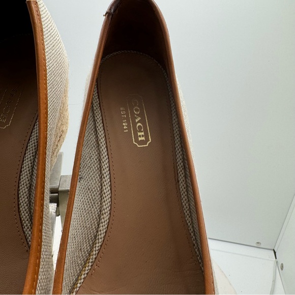 Coach Ireena Espadrilles Wedge Beige Canvas Monogram Bow Shoes Sz 8 - Picture 3 of 8